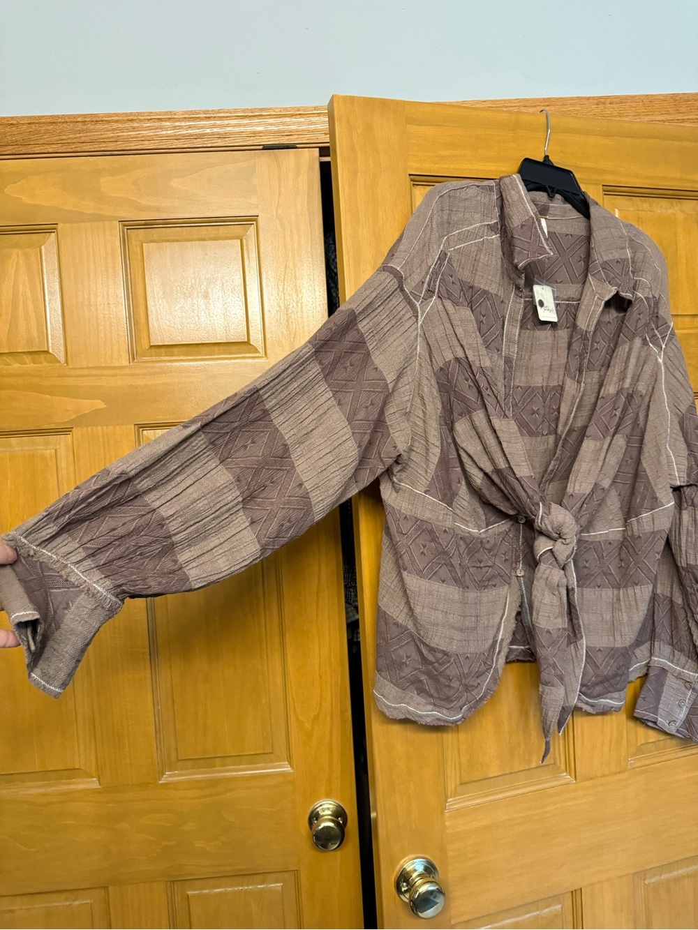 Free People Brown Striped Button-Down Tie-Front Shirt - Picture 2 of 6